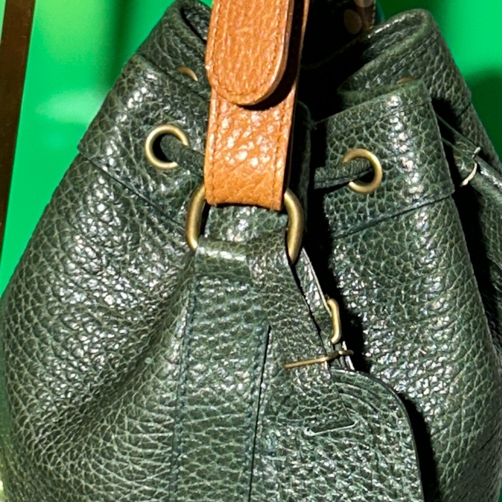Ralph Lauren Green Leather Bucket Bag 13 “ x 9.5” x 5” w/bag scarf EUC - Picture 6 of 16
